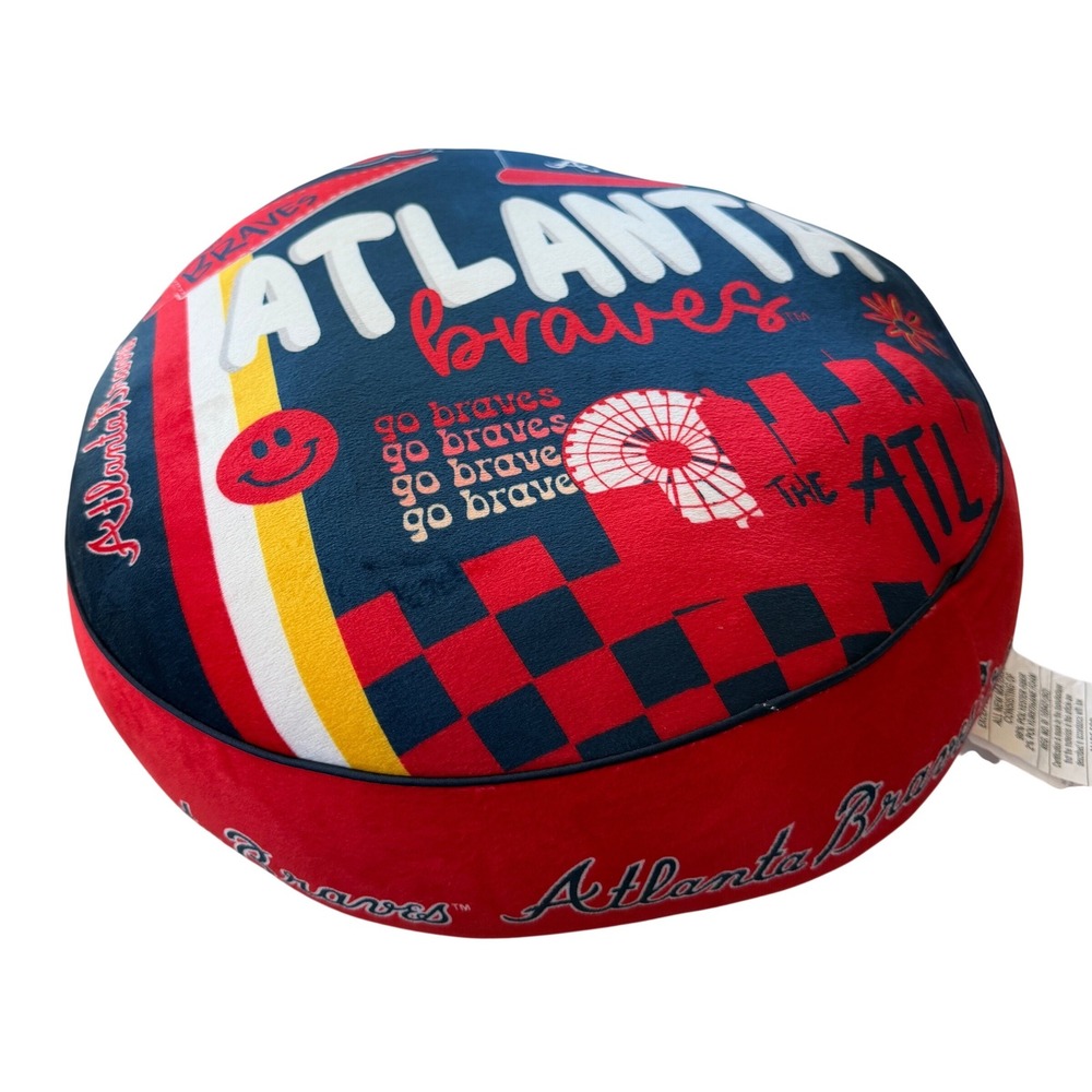 Atlanta Braves MLB Squish Me Super Soft Plush Round Pillow Navy Blue Red ATL